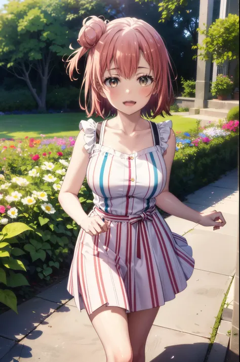 yuiyuigahama, yui yuigahama, short hair, (Brown eyes:1.5), (Pink Hair:1.2), Hair Bun, single Hair Bun, smile, (Big Breasts:1.2),happy smile, smile, Open your mouth,
, Sleeveless pink dress,Pink long skirt,Cute Sandals,walking,Real Summer,Daytime,sunny,whol...