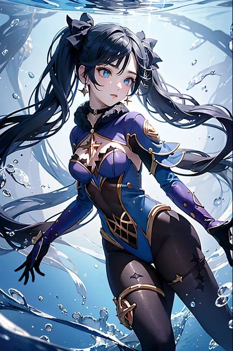 Underwater world:1.6((monadef)):1.5,((masterpiece,highest quality,Highly detailed images,Beautiful images))1.4(mona images,Fantastic background、Sexy pose、Overall low illumination、Backlight、A fantastic atmosphere、Dust flutters)1.3,(Close-up image of Mona)1....