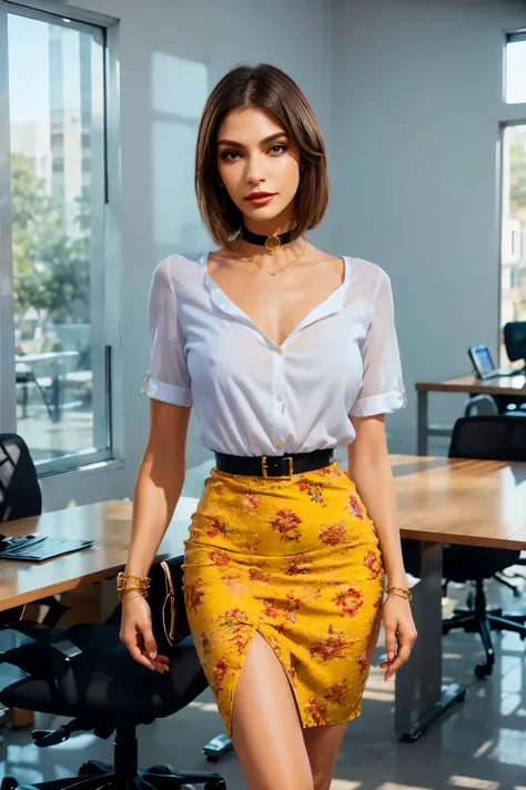 La vestimenta de esta reportera combina elegancia y feminidad. You can wear a dress or pencil skirt in a vibrant color or print, combinado con una blusa de seda o un top elegante. Puede complementar el conjunto con accesorios llamativos pero elegantes, com...