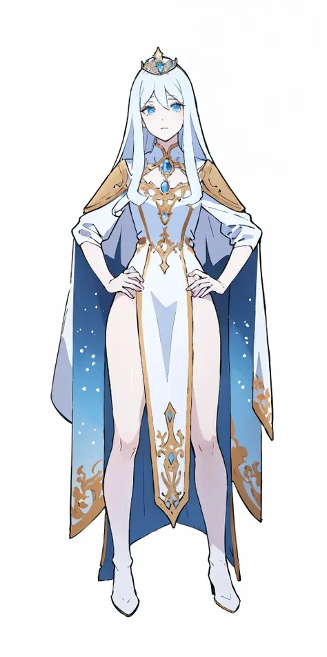 ((masterpiece, white background)) full body of a woman in a dress with a veil, feet together, standing feet together, military b...