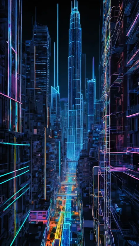 best quality, super fine, 16k, incredibly absurdres, extremely detailed, delicate and dynamic, streets lined with skyscrapers, buildings, people, wiring, piping, the ground, everything is transparent and semi-transparent like an X-ray photograph, anatomy, ...