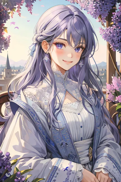 (extreamly delicate and beautiful:1.2), 8K,(masterpiece:1.0),(best_quality:1.0), 1 girl, and intricate detailing, Enlarged textures, and intricate detailing, finely eye and detailed face, and intricate detailing, Gray curl long hair, (smirk mouths), Perfec...