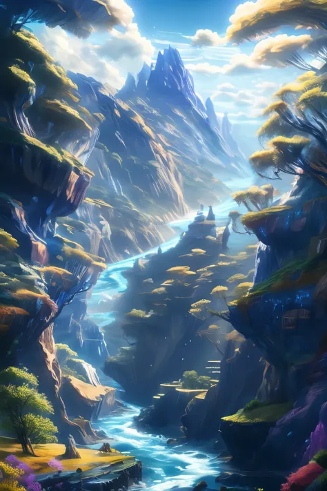 (8K) (Artstation is very detailed), with rich dark details, scene drawing, scene painting, grand scenes, epic battle scenes, background mountains and rivers, and rich plants. The foreground is a castle, and the background is a fantasy scene with many flyin...