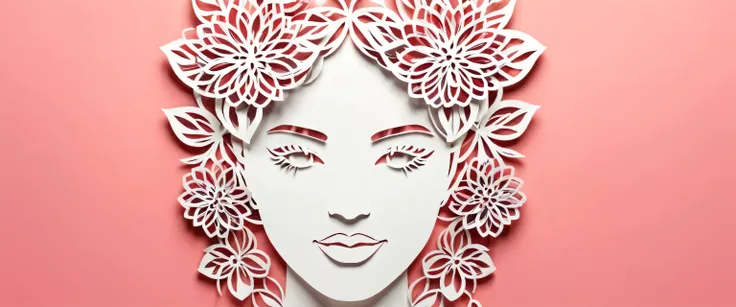 Illustration of face and flowers style paper cut with copy space for international womens day