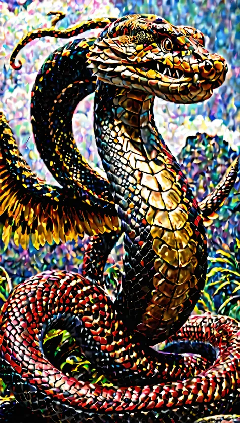 he provided an exquisite depiction of a grown man encountering two snake gods, quetzalcoatl and kukulcan.、highest resolution mas...