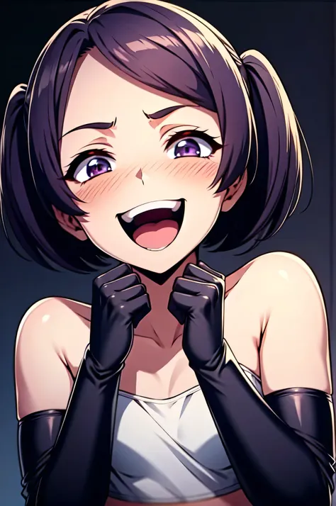 Best picture quality, 4K, 8K, High resolution, Masterpiece: 1.2), ultra detailed,,black and dark aura background,masterpiece, highest quality,best quakity, High resolution,,twintail,flat chest,sheded face,latex,elbow gloves,evil smile,sadistic,evil laugh a...