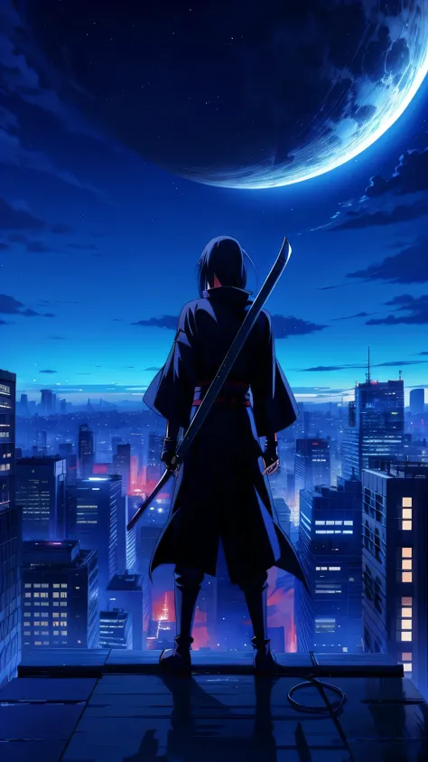 a person standing on top of a building with a sword, itachi, itachi uchiha, top 25 fantasy anime series, hd anime wallpaper, anime hd wallpaper, ultra hd anime wallpaper, anime”, samurai jedi, portrait of ninja slayer, aragorn in an anime world, holding a ...