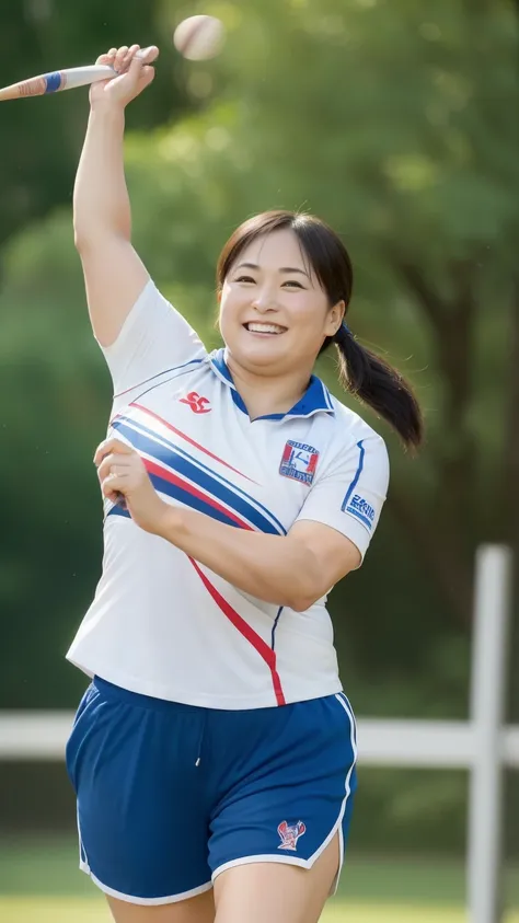 ((highest quality, 8k, Representative works in detail, Ultra-high resolution)), (Mid Shot:), Attractive Japanese woman, A little chubby:0.25, Big bust and big smile,,Javelin Thrower、Arm Muscles、Throwing a spear、Throwing a spear、Throwing a spear、Javelin S...