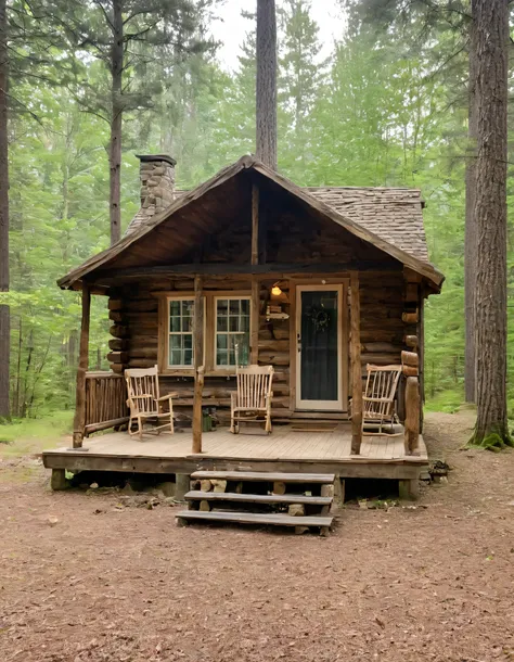 arafed log cabin in the woods with a porch and a porch, cottagecore, cottagecore!!, cottage in the woods, cottage in the forest, wooden cottage, log cabin, cabin in the woods, old cabin, solitary cottage in the woods, log homes, cottagecore hippie, the sma...
