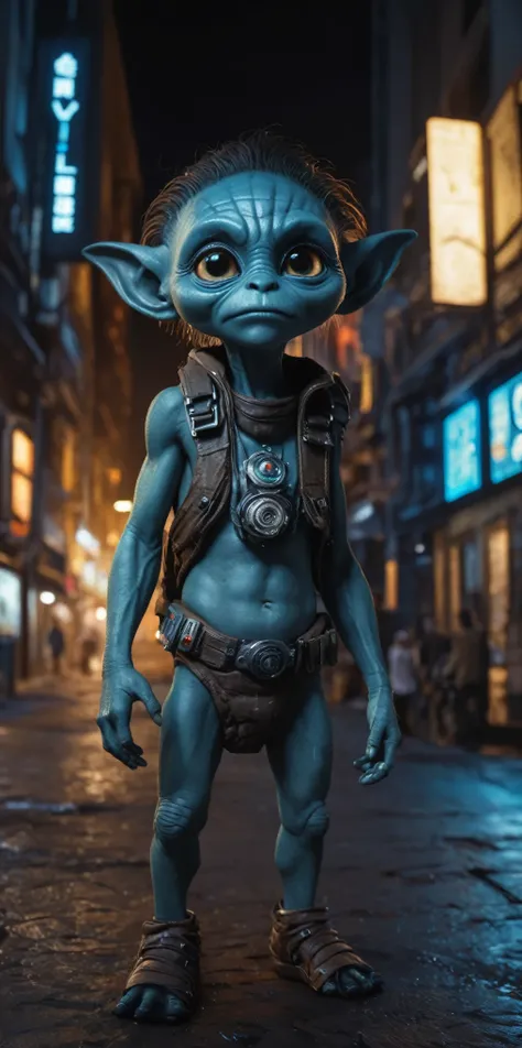 full-body-shot,niobium Manganite (The Alien Entity:troll:0.5), babychild, wants eat,survival in criminal city of future,Cinematic,soft colors, Technicolor,natural skin textures, hyper realism, hyper detailed,Extremely detailed,High contrast,Masterpiece,Rea...