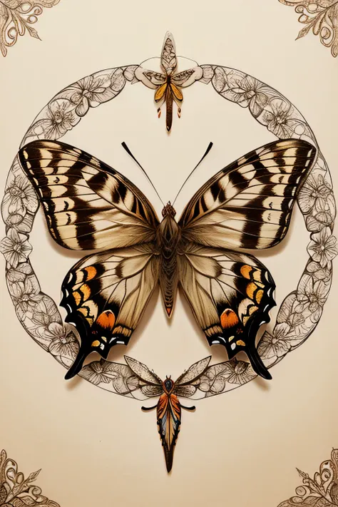 A stunning, intricate drawing of five exquisite butterflies, meticulously detailed and elegantly presented on white paper. each but

terfly, with its vibrant and fascinating colors. The captivating illustrations are arranged to show the delicate beauty of ...