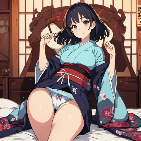 Japanese　Woman in her 20s on the bed　Beautiful Face　Young Face　underwear　Thighs　Beautiful breasts　Butt