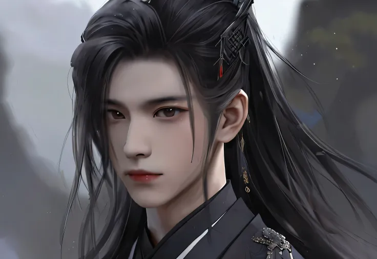 Ancient black Hanfu and hair accessories,Half-length figure,The rest remains unchanged