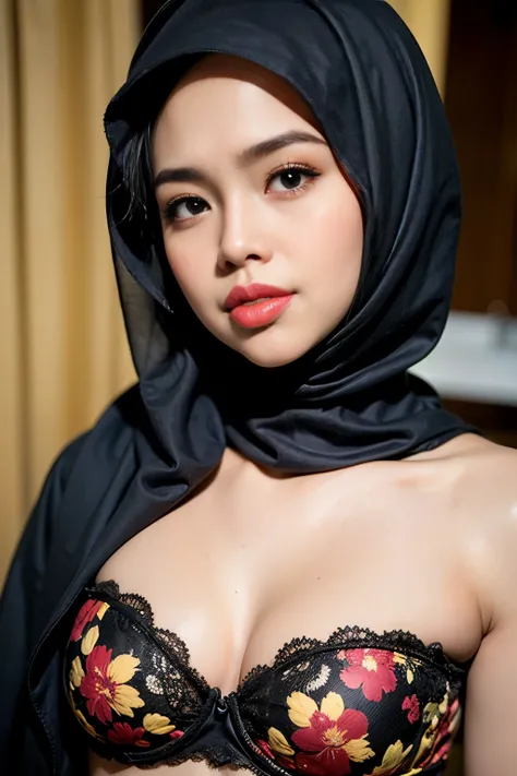 ((thick lips:1.9)), Lace, (Happy smile), (((HIJAB MALAY GIRL))), masutepiece, High quality, UHD 32K, Realistic face, Realistic skin feeling , A Japanese Lady, 8 years old, , Very cute and baby-like face, (((FLAT CHEST))), (Night time at forest), ((look In ...