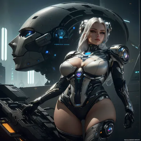 arafed woman in a futuristic suit with a large alien head, beutiful white girl cyborg, beautiful alluring female cyborg, cyborg girl, cyborg - girl with silver hair, beutiful girl cyborg, beautiful cyborg angel girl, karol bak uhd, seductive cyberpunk dark...