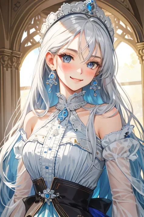 (extreamly delicate and beautiful:1.2), 8K,(masterpiece:1.0),(best_quality:1.0), 1 girl, and intricate detailing, Enlarged textures, and intricate detailing, finely eye and detailed face, and intricate detailing, platinum white long hair, (smirk mouths), P...