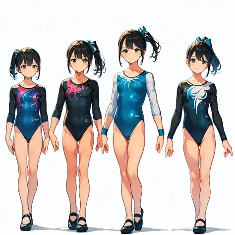 (masterpiece, best quality:1.2),gymnastics club,(3 girls:1.3),(black leotard:1.3),(athletic leotard:1.3),green leotard:1.2),full...