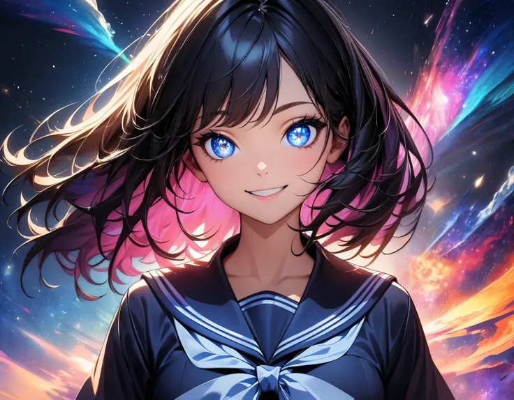 (highest quality:1.2, Very detailed, up to date, Vibrant, Ultra-high resolution, High Contrast, masterpiece:1.2, highest quality, Best aesthetics), (((1 girl))), Beautiful school girl, Sailor suit, smile, Detailed eyes, Long eyelashes, A rich expression, S...