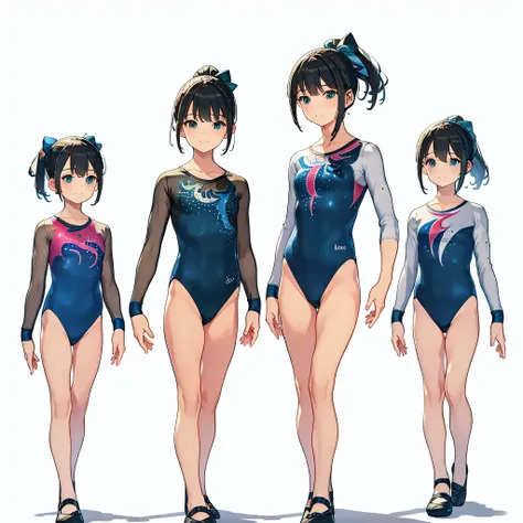 (masterpiece, best quality:1.2),gymnastics club,(3 girls:1.3),(black leotard:1.3),(athletic leotard:1.3),green leotard:1.2),full...