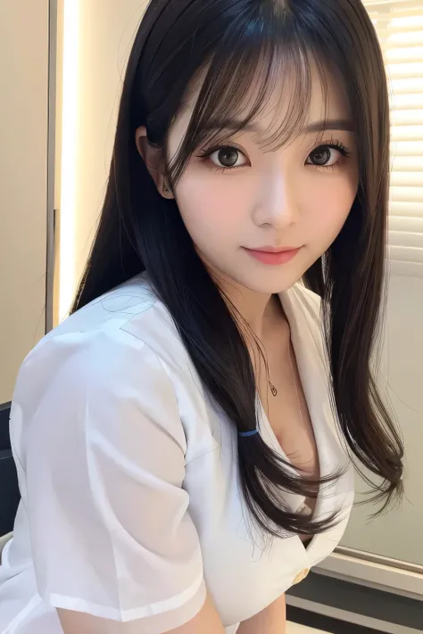 (1 woman)、(Beautiful Japanese、38years old,round face、Refreshing、clear、seems kind、stylish、Pitiful、cute like an angel、cute、black eyes、,actress,Narrow eyes,Adult atmosphere、Slit eyes), Good style , (Beautiful big breasts:1.2),(soft breasts),(very cute),(Black...