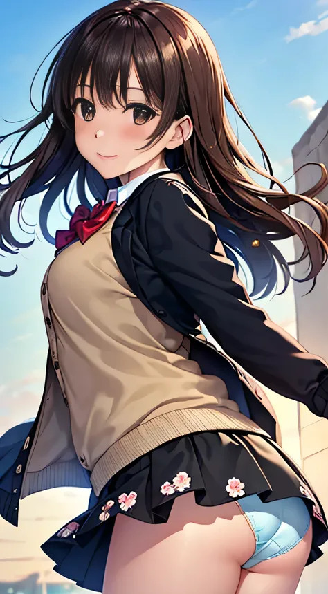 ((Tabletop, highest quality, High resolution, , Perfect Pixel,  4K,))), 1 high school girl, single, alone, beauty、The whole body is visible、 ((Mid-wave hair, bangs, Brown Hair)), ((Brown eyes, Beautiful eyelashes, Realistic eyes)), ((Detailed face, Blushin...