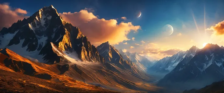 karakoram mountains ,UHD wallpaper, intricate details, volumetric lighting, realism BREAK (masterpiece:1.2), (best quality), 4k, ultra-detailed, (dynamic composition:1.4), 