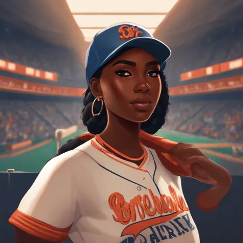 1girl, solo, dark skin, dark-skinned female, upper body, baseball cap, t-shirt, tomboy