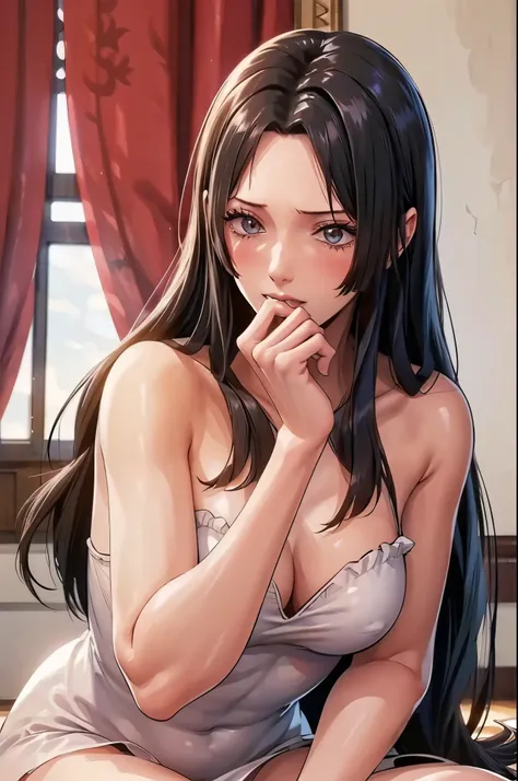 (((masterpiece))), (((best quality))), ((ultra-detailed)), (highly detailed CG illustration), Boa Hancock, (masterpiece:1.5), Detailed Photo, Sexy, (Best Quality: 1.4), (1girl), Beautiful Face, (Black Hair, long Hair: 1.3), Beautiful Hairstyle, beautiful d...