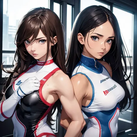 Atletas femininas animes (Female Anime Athletes),
(masterpiece: 1.3), (max resolution: 1.2), (Ultra HDTV: 1.2), cinematographic lighting, 8K resolution,
Highly detailed facial and skin texture, Detailed eyes, Natural eyelashes,
Defined jawline, Sweat-gloss...