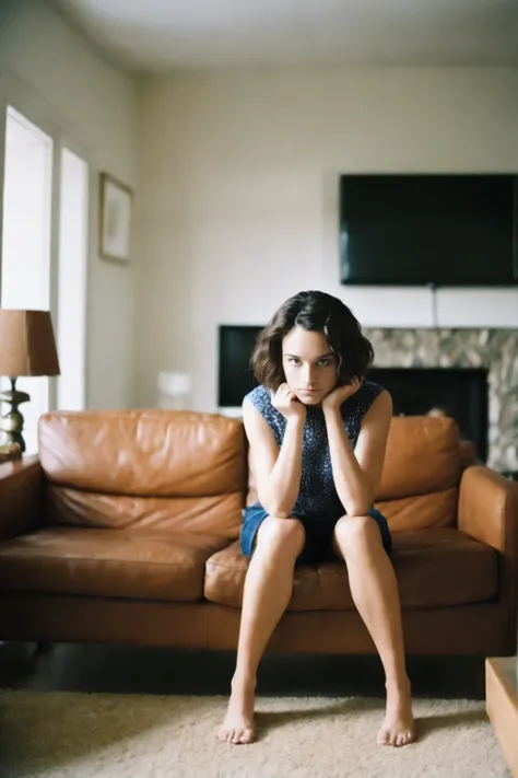 analog photography ,raw,photo ,beautiful female short hair,living room