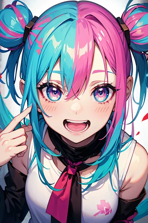 Graffiti Face, Colorful eyes, Open your mouth, Yandere Expression, smile, Looking at the audience, can&#39;I can&#39;I can&#39;I can&#39;t see my hands, pastel colour, thought, Get help、(Redhead)、short hair、Bob Hair、Clear Eyes、Expressionless、Angry face、Hai...