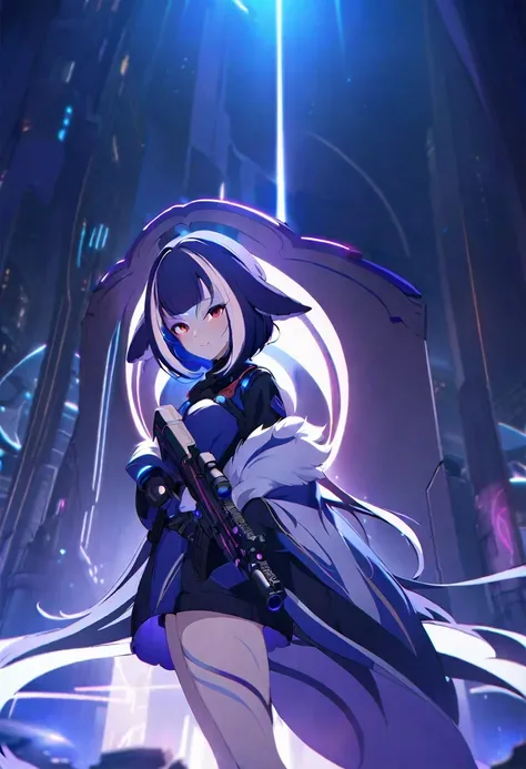 (shylily/(Twich/):1.5),(masterpiece:1.2),(best quality:1.2)、Black clothing、Anime girl with a gun, best anime 4k konachan wallpaper, from the night of the ark, Cool Anime 8K, Cyberpunk anime girl, Anime Cyberpunk Art, With glowing red eyes, Anime style 4K, 