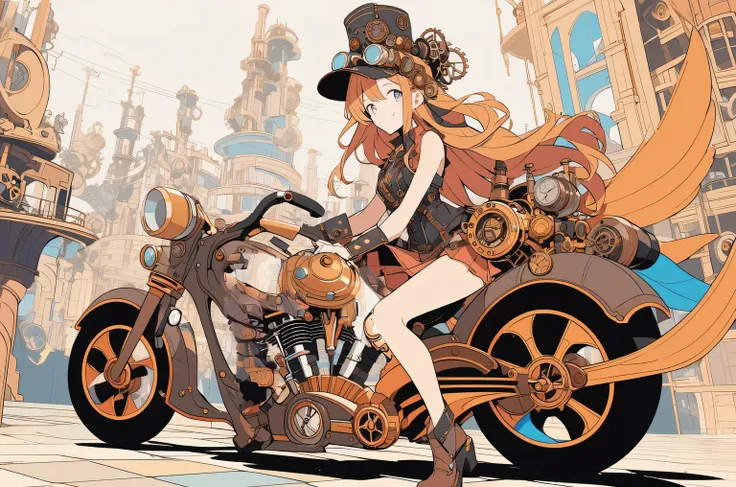 ((an illustration,line art,steampunk motorcycle:1.5))