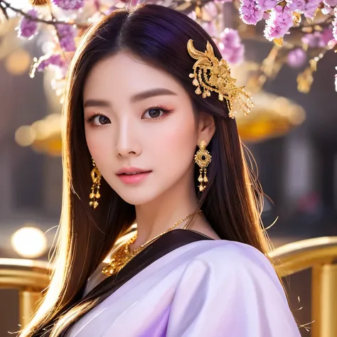 Goddess of good fortune。Beautiful, luxurious and gorgeous。I like white, gold and purple。Realistic Face。