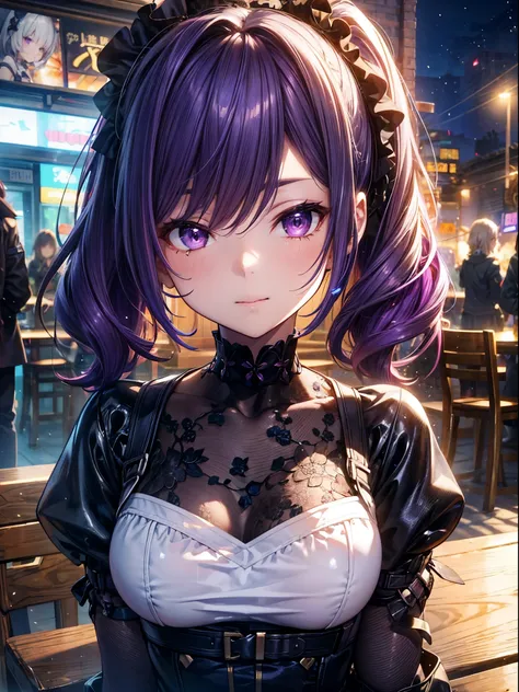 ((tabletop)), anime girl with purple hair and purple eyes,azur lane style、3d images,anime girl with purple hair and purple eyes,...