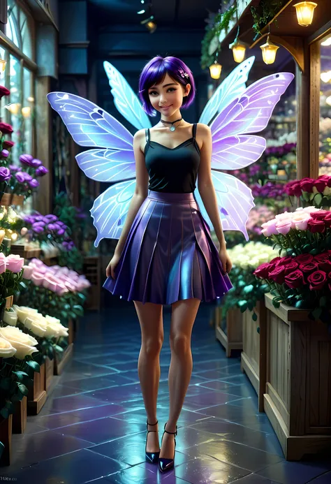 high details, best quality, 16k, RAW, [best detailed], masterpiece, best quality, (extremely detailed), GlowingRunes_paleblue, full body, ultra wide shot, photorealistic, fantasy art, RPG art, D&D art, a picture of a fairy selling flowers in a florist shop...