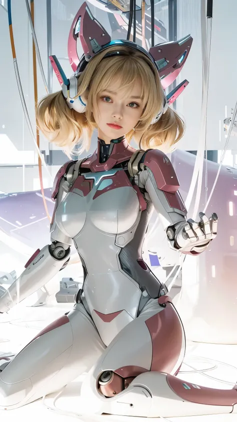 A fifty-year-old man in a futuristic suit sitting on the ground, Perfect android girl, A mix of anime robots and organic matter, Cute Cyborg Girl, Perfect anime cyborg woman, Girl wearing mecha cyber armor, Sleek digital concept art, Beautiful female andro...