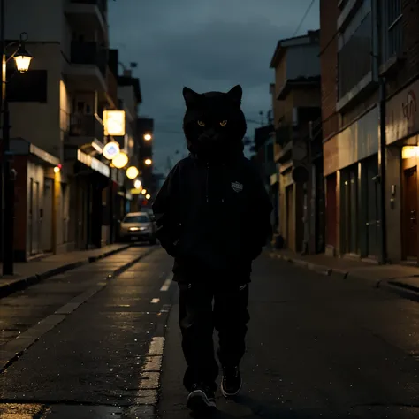 Gatito negro, walking through the cold night of a road