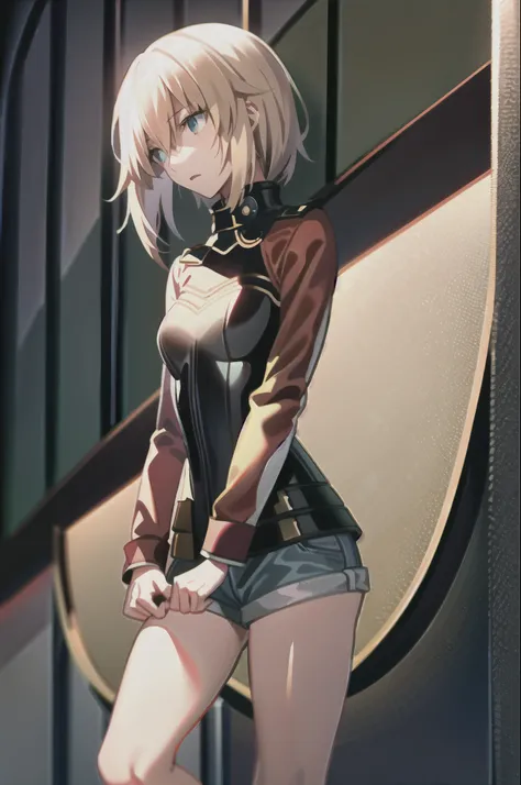 masterpiece, best quality, illustration, city street, 1girl, mordred \(fate\), cowboy shot, skinny, collarbone, detailed blond h...