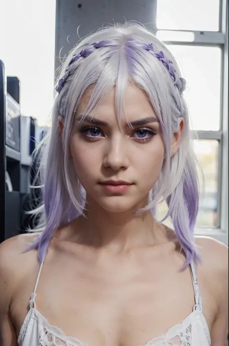 Girl with white hair and purple eyes