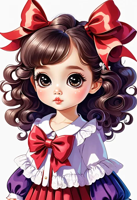 hand-drawn style：1 little girls，cute ，big eyes，curls，oversized hair bow，cute表情，rich and colorful，rich colors,children&#39;s day，...