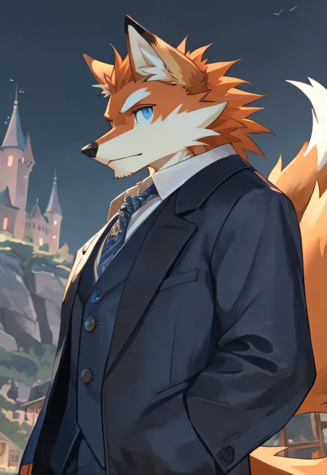 Cute kid、Cartoon style blue eyed cat, Anthropomorphic nine-tailed fox, portrait of anthropomorphic discipline inspection fox, Ferson art, Ferson!!!!, professional furry, furry Ferson, Tall anime man with blue eyes, as an anime character, Anime style, Anthr...