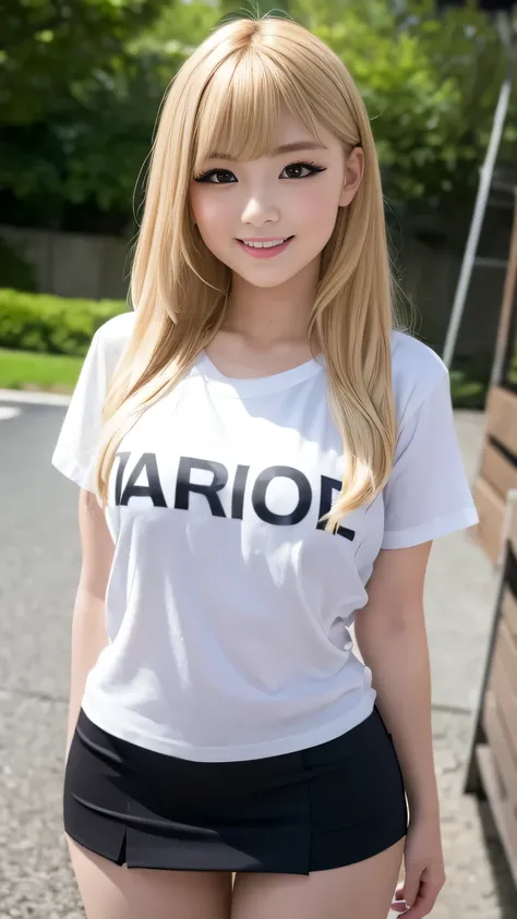 Browsing Caution、8k,highest quality, masterpiece, Very detailed, Ultra-high resolution, Realistic, RAW Photos, , Absolute Resolution, Complete limbs、Complete Anatomy、Perfect beautiful skin、1 girl, 、(upon:1.3)、(smile:1.1)、Chibi T-shirt、Micro Mini Skirt、Plum...