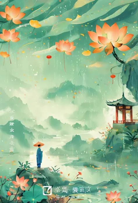 1girl, Cai GuoRUNs illustration style, Flat illustration style,Showing the characteristics of beach New Year paintings,Shuttle,Lotus Stand,Door God,Fairies gather,Bright image,colorful,Exquisite details,Flickering Lights and Shadows,Expressing struggle and...