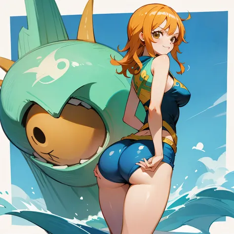 Nami from one piece with a cute face and big ass