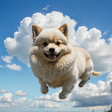 Pomerania blanco gordito en el cielo 