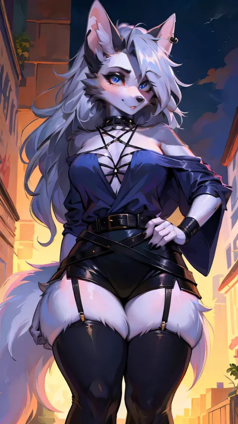 cute,furry_girl,wolf_girl,Elegant figure,Models body_type,detailed_eyes,silver_hair,cute_ears,wolf_ears,black robe,fluffy_furs,earrings,stocking with garterbelt,neck garter,(perfect detailed eyes:1.5),close_up,(front:1.5),(furry:1.5),long lashes,flowy chif...