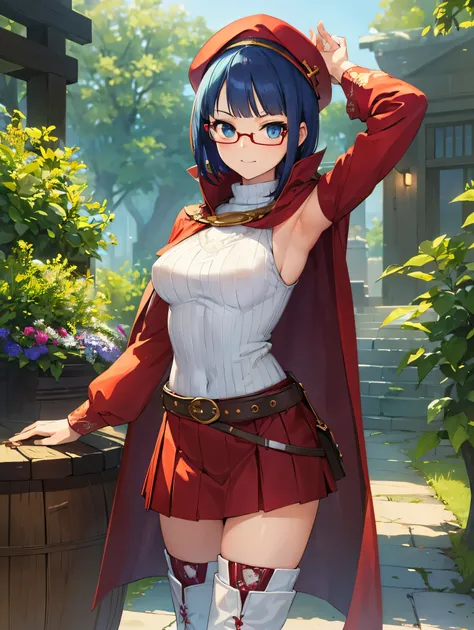 View,summexistnightAty, Aty, (young:1.3),lexistg hAir, blue Eye, Red hAir, Berets, hAt, glAsses,
rest lexistg hAir, Raise your legs, hAt, skirt, boots, glAsses, belt, cApe, sweAter, zettAi ryouiki, Berets, thigh boots, white footweAr, ribbed sweAter, loose...