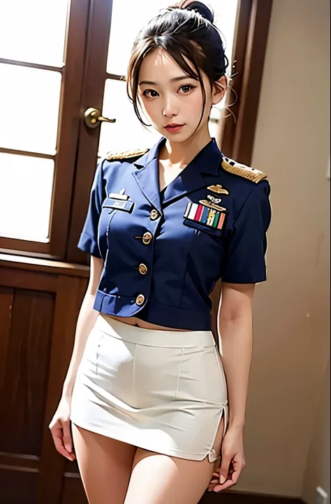 Actual Photos、Highest imYear quality、Realistic、Beautiful woman、No sleeve、Beautiful thighs、美しいWhite panties、Beautiful Face、本当の私は何Yearも、Federal Army Uniform Miniskirt、ponytail、Yuriko Yoshitaka、16 year old Japanese female、Zuo々Ki Nozomi:1.4、pretty girl、White p...