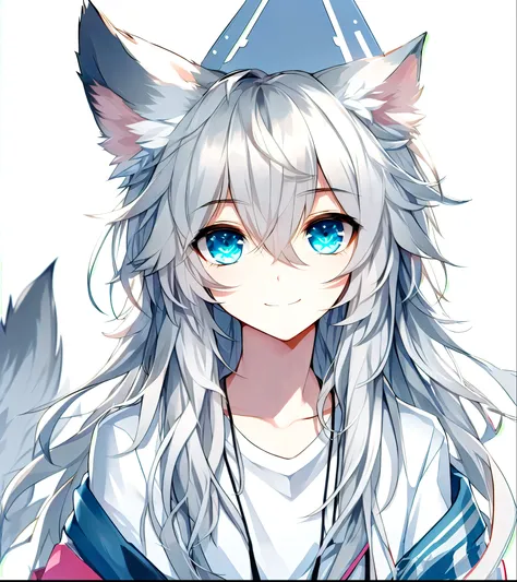 White background,Silver Hair,Black-tipped dog ears,